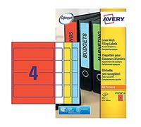Avery Réf L717A-20 Lot de 80 étiquettes pour classeur à levier 4 par feuille Couleurs assorties 200 x 60 mm
