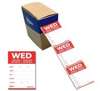 Avery Rouleau de 500 Étiquettes Alimentaires Amovibles “Mercredi” avec détails - 40x56 mm en Boîte Dévidoir pour Gestion Visuelle des Préparations, Inscription Simple et Retrait Propre