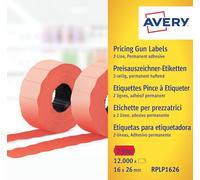 Avery RPLP1626 Boite de 10 rouleaux de 1200 étiquettes rouges permanentes | 10 rouleaux étiquettes rouges (RPLP1626), 26 × 16mm