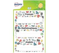 AVERY - Sachet 15 étiquettes matières scolaires design sport avec les matières collège, lycée, format 7,6 x 3,4 cm