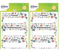 AVERY - Sachet 15 étiquettes matières scolaires design sport avec les matières collège, lycée, format 7,6 x 3,4 cm (Lot de 2)