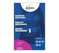 AVERY Sachet de 100 bracelets d’identification papier Tyvek multicolores 5 couleurs bleu rose vert jaune rouge, largeur 19 mm, résistants à l’eau, fermeture sécurisée