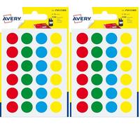 AVERY - Sachet de 144 pastilles autocollantes couleurs assorties, Diamètre 15 mm (Lot de 2)