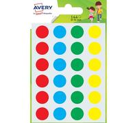 AVERY - Sachet de 144 pastilles autocollantes couleurs assorties. Diamètre 15mm.