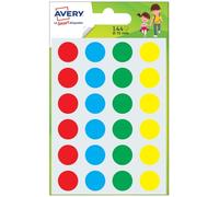 AVERY - Sachet de 144 pastilles autocollantes couleurs assorties. Diamètre 15mm.
