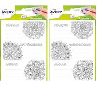 AVERY - Sachet de 15 étiquettes matières scolaires design coloriage. Format 76 x 34 mm. (Lot de 2)