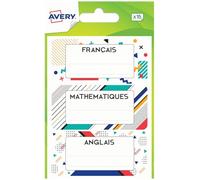 AVERY - Sachet de 15 étiquettes matières scolaires design graphique. Format 76 x 34 mm