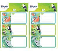 AVERY - Sachet de 15 étiquettes scolaires fantaisie adesign jungle, format 7,6 x 3,4 cm (Lot de 2)