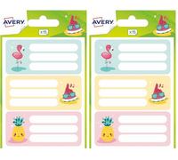 AVERY - Sachet de 15 étiquettes scolaires fantaisie design flamant rose, pastèque et ananas. Format 76 x 34 mm (Lot de 2)