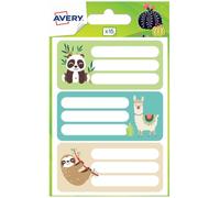 AVERY - Sachet de 15 étiquettes scolaires fantaisie design lama et cactus. Format 76 x 34 mm