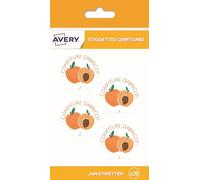 AVERY - 20 Étiquettes Rondes Satinés Confitures d'Abricot Inscriptibles - Adhésif Sans Solvant pour Usage Alimentaire - Format Ø 47 mm
