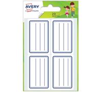 Avery – Étiquettes scolaires – Sachet de 20 – Lignées bleues – 36 x 56 mm