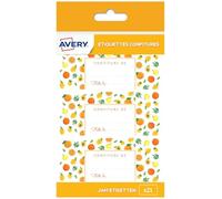 AVERY - 20 Étiquettes Confitures Satinées Inscriptibles Motifs Fruits Jaunes - Adhésif Sans Solvant pour Usage Alimentaire - Format 95 x 40 mm