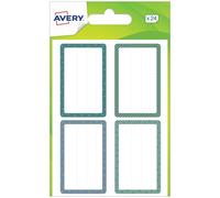 AVERY - Sachet de 24 étiquettes scolaires à motifs bleus/verts. Format 36 x 56 mm.