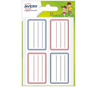 Avery – Étiquettes autocollantes – 36 x 56 mm, blanc, lignes bleues et rouges – Sachet de 24