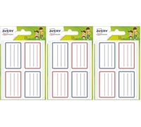 AVERY - Sachet de 24 étiquettes scolaires lignées bleues/rouge. Format 36 x 56 mm. (Lot de 3)