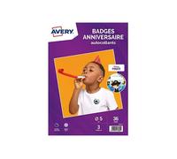 Avery Sachet De 36 Badges Anniversaire Autocollants Thème Pirate Ø51 Mm