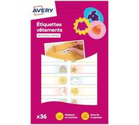 AVERY - Sachet de 36 étiquettes autocollantes pour vêtements, motifs ciel, format 4,5 x 1,3 cm