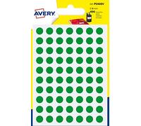 Avery - Sachet de 490 Pastilles Vertes Autocollantes, Diamètre 8mm