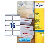 Avery Self Adhesive Address Mailing Labels, Inkjet Printers, 16 Labels per A4 Sh