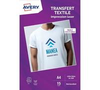 Avery Transferts personnalisables pour textiles blancs ou clairs – 15 feuilles A4 – Impression laser
