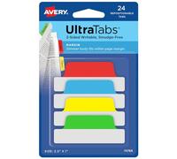 Avery Ultra Tabs, 6,3 x 2,5 cm, 2 côtés inscriptibles, rouge/jaune/vert, 24 onglets de marge repositionnables (74768)