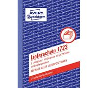 AVERY Zweckform 1723 Billet de livraison avec certificat de réception (A6, 3 x 40 feuilles, autocopiant avec doublons colorés, pour requête de toutes les lignes de livraison) Blanc/jaune/rose