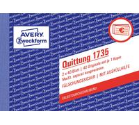 AVERY Zweckform 1735 Quittungsblock (A6 quer, 2x40 Blatt, selbstdurchschreibend,