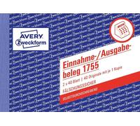 Avery Zweckform® 1755 Reçu de recettes/dépenses - A6 horizontal, SD, MP, infalsifiable, 2 x 40 feuilles, blanc, jaune