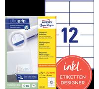 Avery Zweckform 3424-200 Étiquettes universelles, A4 avec ultragrip, étiquettes d'adresse 105 x 48 mm, blanc