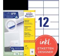 Avery Zweckform 3424 Étiquettes universelles, 105 x 48 mm, Convient pour Deutsche Post INTERNETMARKE, 100 feuilles/1 200 étiquettes, blanc