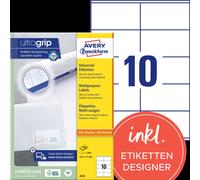 Avery Zweckform 3425 Étiquettes universelles, 105 x 57 mm, Convient pour Deutsche Post INTERNETMARKE, 100 feuilles/1 000 étiquettes, blanc