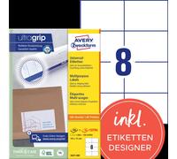 Avery Zweckform 3427-200 Étiquettes universelles, A4 avec ultragrip, 105 x 74 mm, blanc