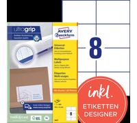 Avery Zweckform 3427 Étiquettes universelles, 105 x 74 mm, Convient pour Deutsche Post INTERNETMARKE, 100 feuilles/800 étiquettes, blanc