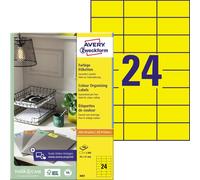 Avery Zweckform 3451 Étiquettes de couleur, A4, 70 x 37 mm, 100 feuilles/2 400 étiquettes, jaune