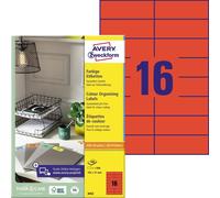 Avery Zweckform 3452 Étiquettes de couleur, A4, 105 x 37 mm, 100 feuilles/1 600 étiquettes, rouge