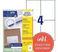 Avery Zweckform 3483-200 Étiquettes universelles, A4 avec ultragrip, 105 x 148 mm, blanc
