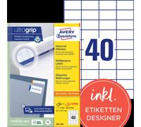 Avery Zweckform 3651-200 Étiquettes universelles, A4 avec ultragrip, 52,5 x 29,7 mm, blanc