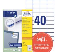 Avery Zweckform 3651 Étiquettes universelles, A4 avec ultragrip, 52,5 x 29,7 mm, blanc
