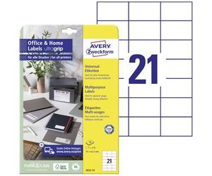 Avery Zweckform 3652-10 Étiquettes (A4, papier mat, 210 pièces, 70 x 42,3 mm) 10 feuilles Blanc