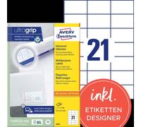 Avery Zweckform 3652 Étiquettes universelles, A4 avec ultragrip, étiquettes d'adresse 70 x 42,3 mm, blanches