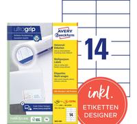 Avery Zweckform 3653-200 Étiquettes universelles, A4 avec ultragrip, étiquettes d'adresse 105 x 42,3 mm, blanc