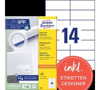 Avery Zweckform 3653 Étiquettes universelles, A4 avec ultragrip, étiquettes d'adresse 105 x 42,3 mm, blanches