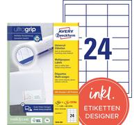 Avery Zweckform 3658-200 Étiquettes universelles, A4 avec ultragrip, étiquettes d'adresse 64,6 x 33,8 mm, blanc