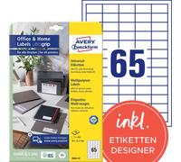 Avery Zweckform 3666-10 Étiquettes, Home Office, petit paquet, A4 avec ultragrip, étiquettes d'adresse 38 x 21,2 mm, blanc