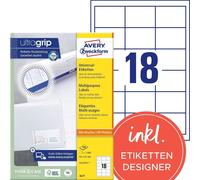 Avery Zweckform 3671 Étiquettes universelles, A4 avec ultragrip, étiquettes d'adresse 64 x 45 mm, blanc
