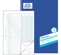 Avery Zweckform 452, Cahier de colonnes, 4 colonnes, A4, avec papier bleu, 2x50 feuilles
