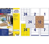 AVERY Zweckform 49300 Lot de 3 étiquettes autocollantes et imprimables (bureau à domicile, 189 autocollants au format A4, étiquettes d'adresse, dos de dossier, étiquettes jaunes, rondes et marron)