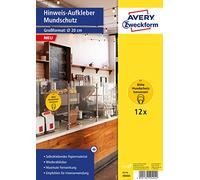 AVERY Zweckform 49404 Protège-dents autocollants (ø20 cm, 12 panneaux d'avertissement, règles d'hygiène, veuillez porter un protège-dents, rappel de l'obligation de masque, protection nasale et buccale)
