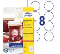Avery Zweckform 5081 Jam Labels, A4, 80 Labels Removable, Ø 65 mm 10 Sheets Whit